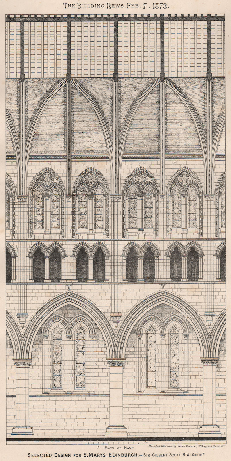 St. Mary's, Edinburgh; Sir Gilbert Scott. Architect (2) 1873 old antique print